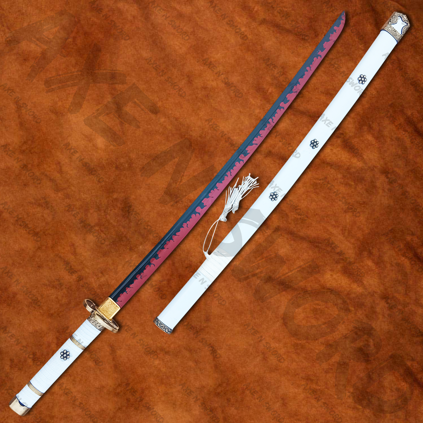 Roronoa Zoro's Ame no Habakiri White Katana Sword with Stand & Sheath from One Piece