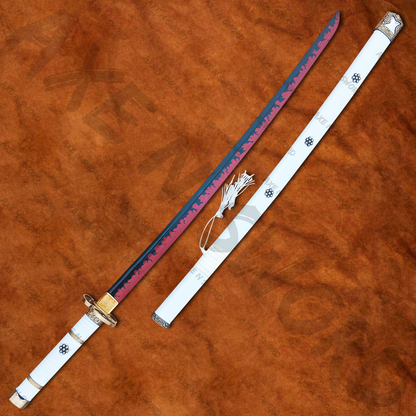 Roronoa Zoro's Ame no Habakiri White Katana Sword with Stand & Sheath from One Piece