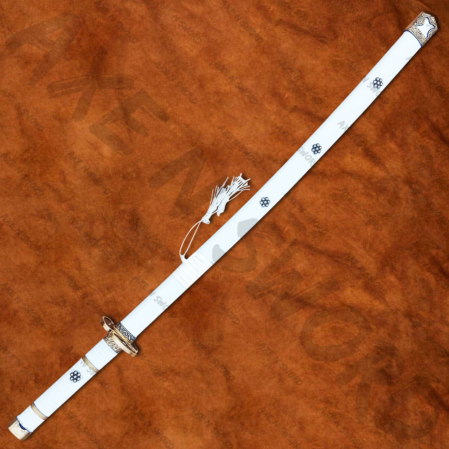 Roronoa Zoro's Ame no Habakiri White Katana Sword with Stand & Sheath from One Piece